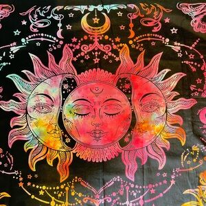 Colorful Sun and Moon Tapestry Cotton Black Pink Orange purple